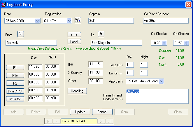 Easy entry of logbook details